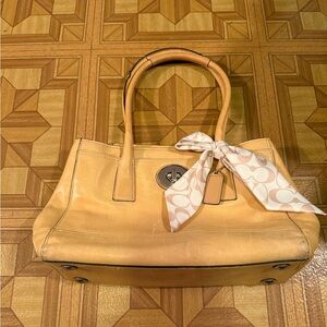 Coach Butter Yellow Shoulder Bag with Scarf Detail